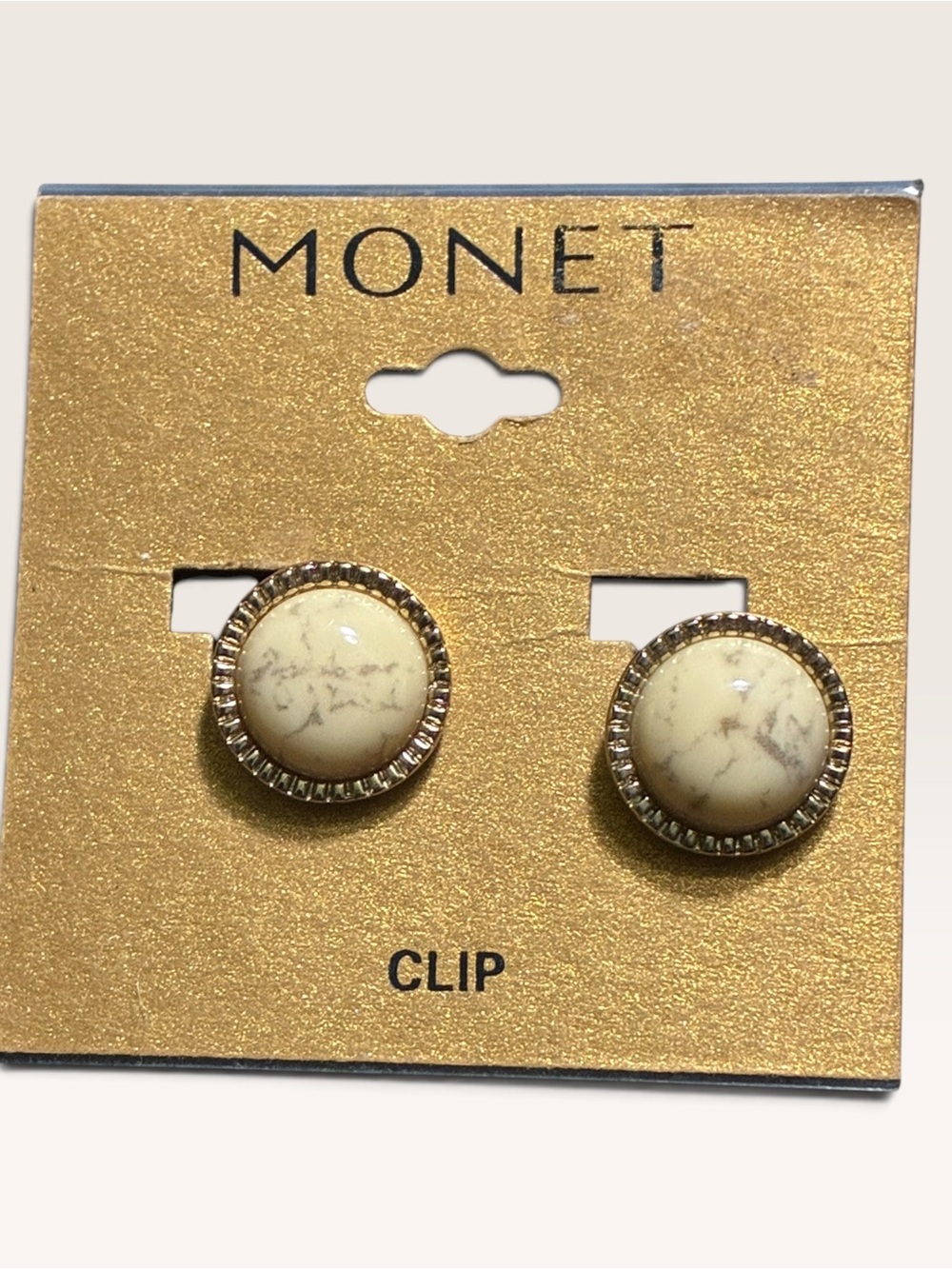 Vintage Monet Cream Marbled Clip-On Earrings
